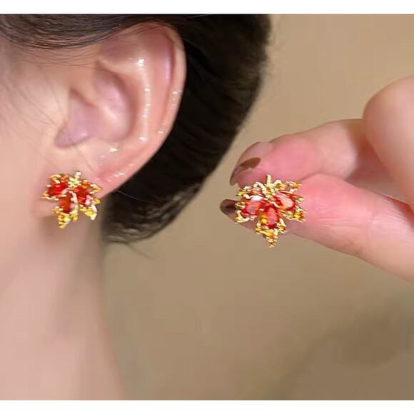 Clip on 1/2" comfort fit coil brown stone leaf earrings - Picture 1 of 4